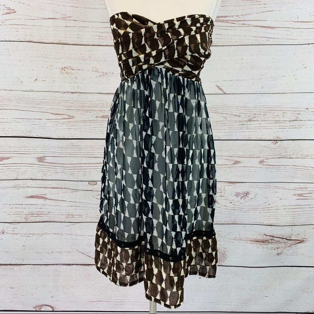 Signature by Robbie Bee brown black dot strapless